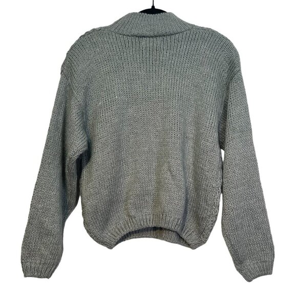 Vintage Needles and Yarn 3D Knit Cropped Green Sweater Womens Large Shoulder Pad - Picture 2 of 10